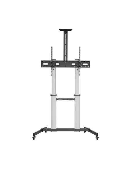 AISENS Soporte de suelo PRO con ruedas, bandeja para DVD y soporte de cámara para Monitor TV 100Kg de 60-100, Negro-Plata