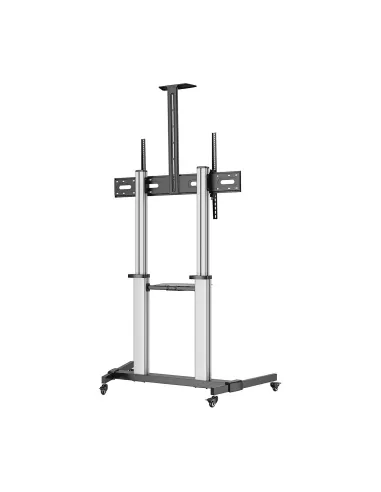 AISENS Soporte de suelo PRO con ruedas, bandeja para DVD y soporte de cámara para Monitor TV 100Kg de 60-100, Negro-Plata