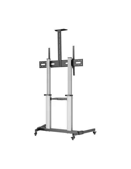AISENS Soporte de suelo PRO con ruedas, bandeja para DVD y soporte de cámara para Monitor TV 100Kg de 60-100, Negro-Plata