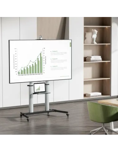 AISENS Soporte de suelo PRO con ruedas, bandeja para DVD y soporte de cámara para Monitor TV 100Kg de 60-100, Negro-Plata