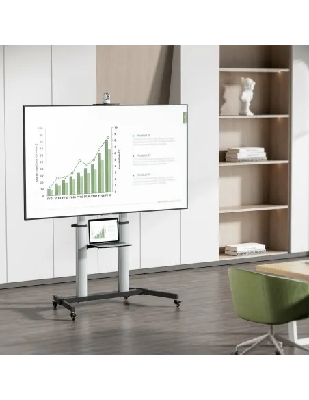 AISENS Soporte de suelo PRO con ruedas, bandeja para DVD y soporte de cámara para Monitor TV 100Kg de 60-100, Negro-Plata