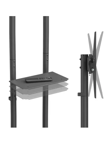AISENS Soporte De Suelo Eco Con Rueda, Bandeja Para DVD Para Monitor TV 45kg De 37-70, Negro