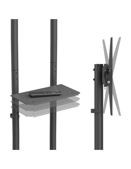 AISENS Soporte De Suelo Eco Con Rueda, Bandeja Para DVD Para Monitor TV 45kg De 37-70, Negro