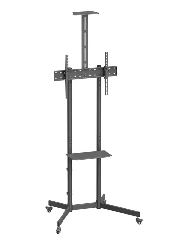 AISENS Soporte De Suelo Eco Con Rueda, Bandeja Para DVD Y Soporte De Cámara Para Monitor TV 45kg De 37-70, Negro