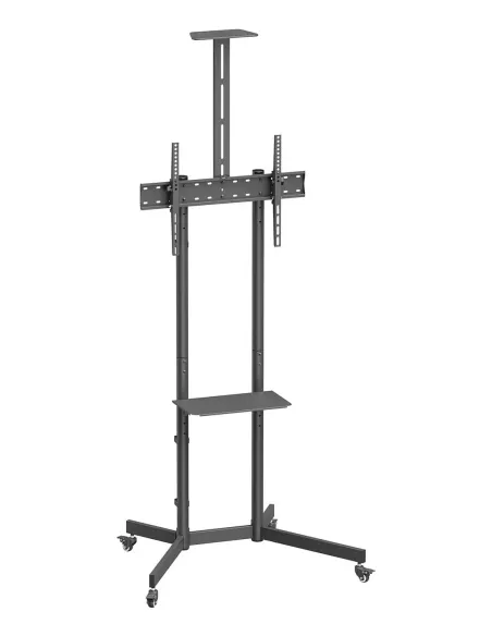 AISENS Soporte De Suelo Eco Con Rueda, Bandeja Para DVD Y Soporte De Cámara Para Monitor TV 45kg De 37-70, Negro