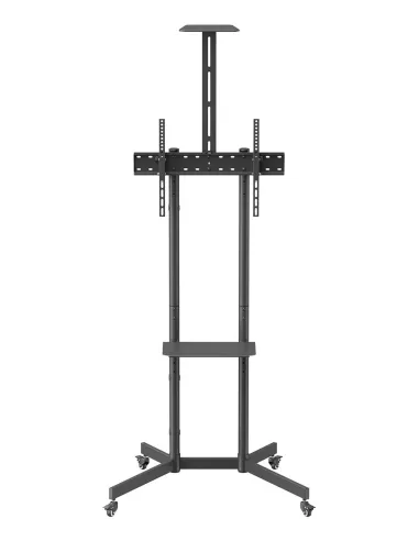 AISENS Soporte De Suelo Eco Con Rueda, Bandeja Para DVD Y Soporte De Cámara Para Monitor TV 45kg De 37-70, Negro