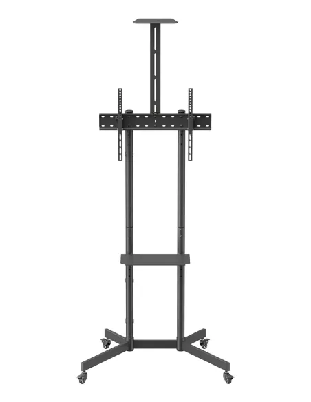 AISENS Soporte De Suelo Eco Con Rueda, Bandeja Para DVD Y Soporte De Cámara Para Monitor TV 45kg De 37-70, Negro