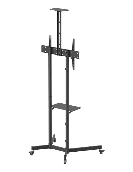 AISENS Soporte De Suelo Eco Con Rueda, Bandeja Para DVD Y Soporte De Cámara Para Monitor TV 45kg De 37-70, Negro