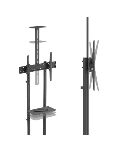 AISENS Soporte De Suelo Eco Con Rueda, Bandeja Para DVD Y Soporte De Cámara Para Monitor TV 45kg De 37-70, Negro