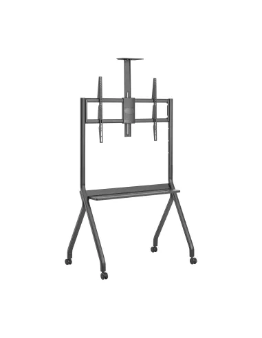 AISENS Soporte de Suelo Pro Con Rueda, 1 Bandeja Y Soporte de Camara Para Pantalla Interactiva TV 120kg de 55"-100", Negro