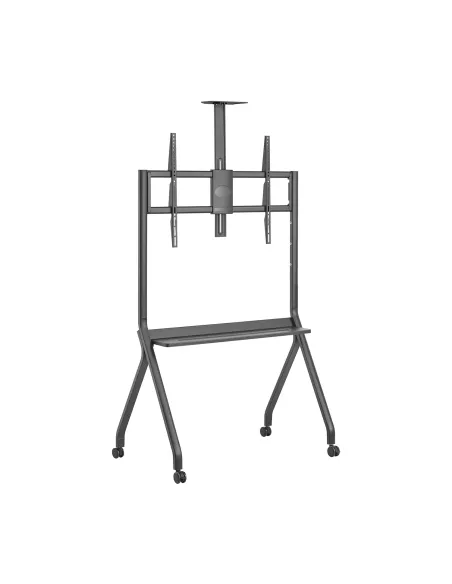 AISENS Soporte de Suelo Pro Con Rueda, 1 Bandeja Y Soporte de Camara Para Pantalla Interactiva TV 120kg de 55"-100", Negro