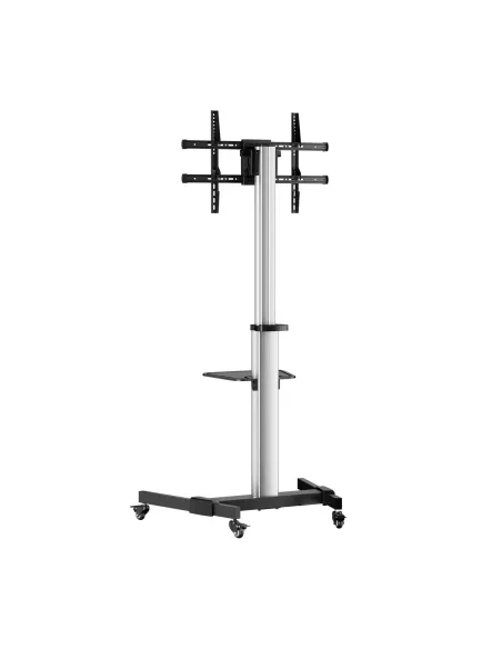 AISENS Floor Stand with Wheel, DVD Tray for Monitor TV 50Kg from 37-86, Black-Silver