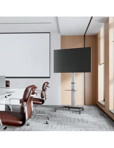 AISENS Floor Stand with Wheel, DVD Tray for Monitor TV 50Kg from 37-86, Black-Silver