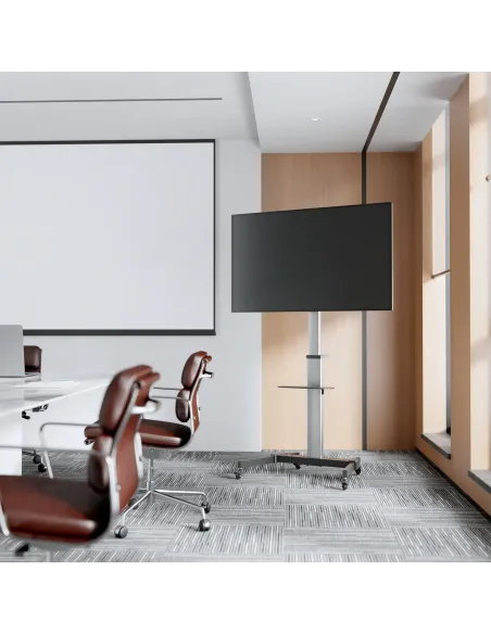 AISENS Floor Stand with Wheel, DVD Tray for Monitor TV 50Kg from 37-86, Black-Silver