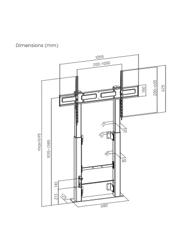 AISENS Soporte Suelo Con Manivela y Fijacion a Pared, TV 120kg de 60"-100", Negro