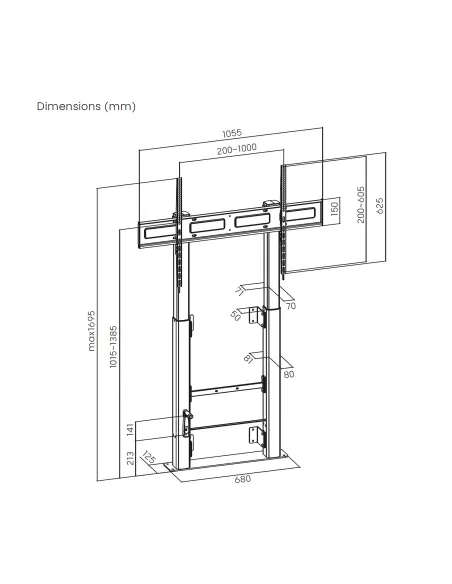 AISENS Soporte Suelo Con Manivela y Fijacion a Pared, TV 120kg de 60"-100", Negro