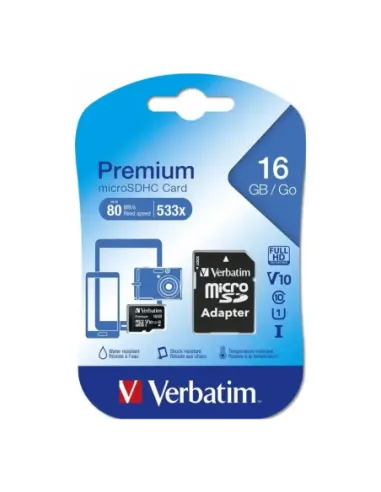 Tarjeta memoria micro sd verbatim 16gb c10 u1 + adaptador
