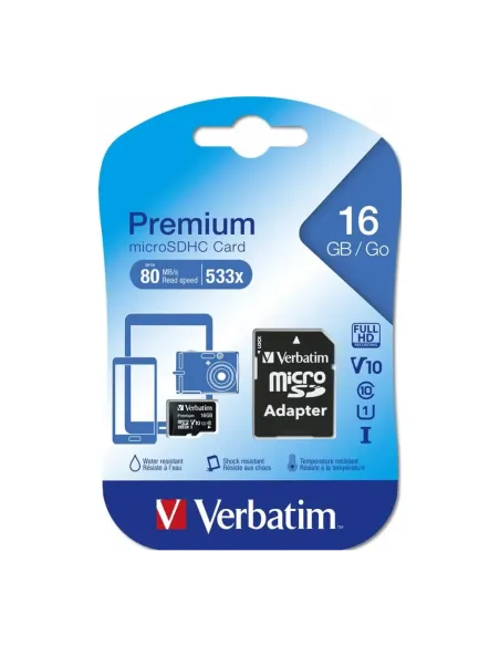 Tarjeta memoria micro sd verbatim 16gb c10 u1 + adaptador