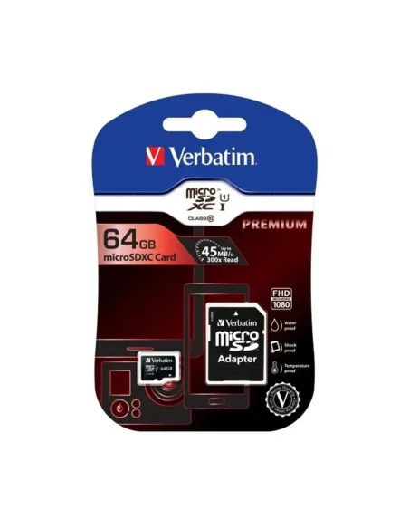 Tarjeta memoria micro sd verbatim 64gb c10 + adaptador