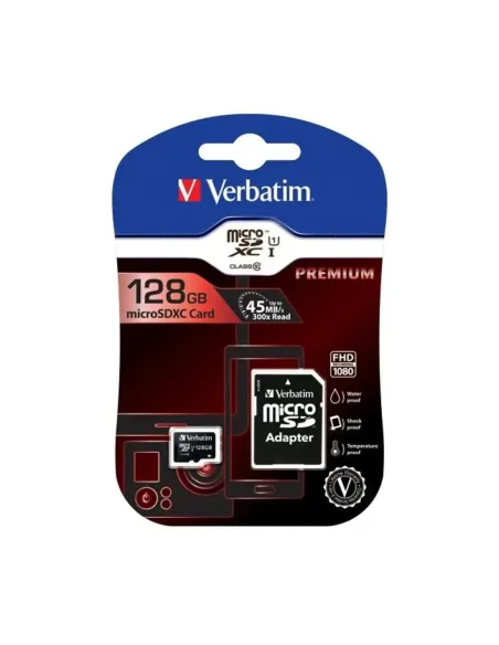 Tarjeta memoria micro sd verbatim 128gb c10 + adaptador