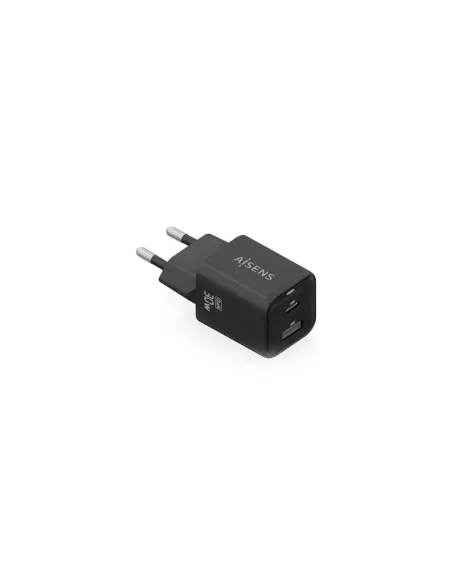 Cargador de Pared GaN Aisens ASCH-30W2P021-BK/ 1xUSB Tipo-C/ 1xUSB/ 30W