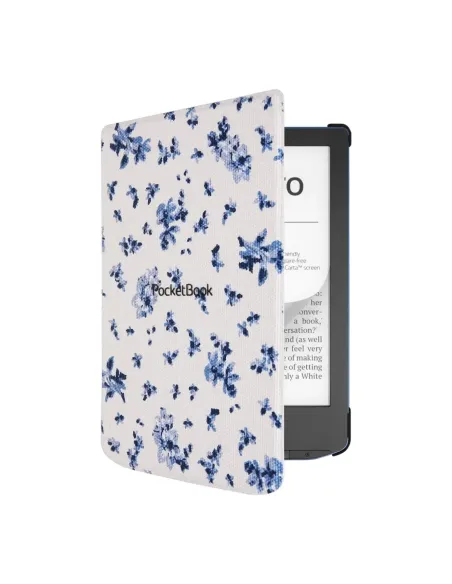Pocketbook funda shell series verse + verse pro - patron flores blanco azul