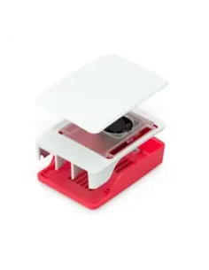 Carcasa raspberry pi 5 con ventilador roja y blanca