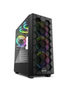 Caja ordenador gaming rgb hex atx 2 x usb 3.0 1 x usb tipo c sin fuente negro