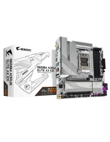GIGABYTE B650M AORUS ELITE AX ICE Placa base - AMD Ryzen serie 9000, VRM de 12+2+2 fases, hasta 8000 MHz DDR5 (OC), 1xPCIe 5.0