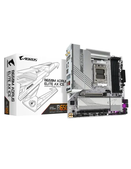 GIGABYTE B650M AORUS ELITE AX ICE Placa base - AMD Ryzen serie 9000, VRM de 12+2+2 fases, hasta 8000 MHz DDR5 (OC), 1xPCIe 5.0