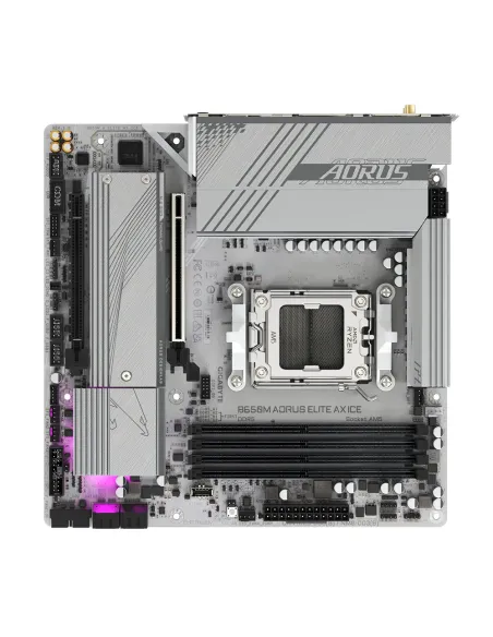 GIGABYTE B650M AORUS ELITE AX ICE Placa base - AMD Ryzen serie 9000, VRM de 12+2+2 fases, hasta 8000 MHz DDR5 (OC), 1xPCIe 5.0
