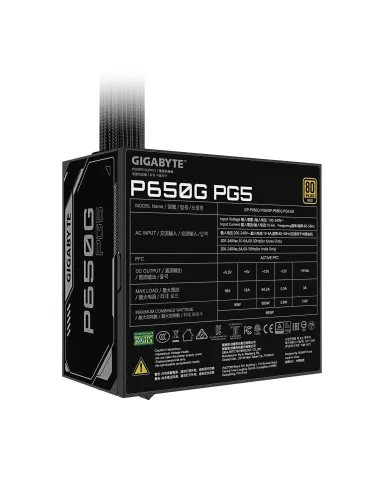 GIGABYTE P650G PCIE 5.1 Fuente de alimentación – PCIe 5.1, 80 PLUS Silver, ventilador de 120mm, compatible con ATX 3.1, enchufe