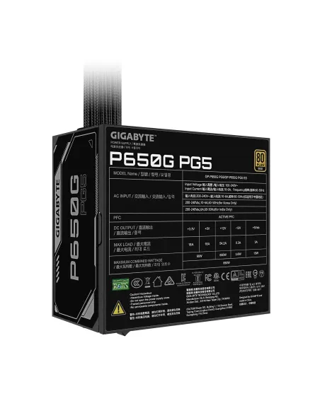GIGABYTE P650G PCIE 5.1 Fuente de alimentación – PCIe 5.1, 80 PLUS Silver, ventilador de 120mm, compatible con ATX 3.1, enchufe