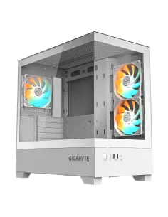 GIGABYTE C201 PANORAMIC ICE Caja para PC – Torre media, m-ATX, compatible con radiador de 360 mm, 3 ventiladores preinstalados,