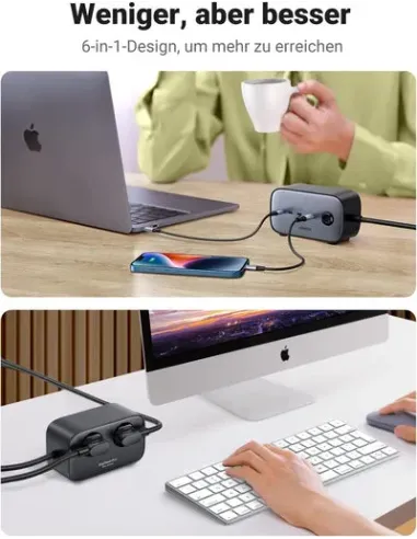 Ugreen DigiNest Pro 1 salidas AC Tipo C 1,8 m 4 3680 W Negro