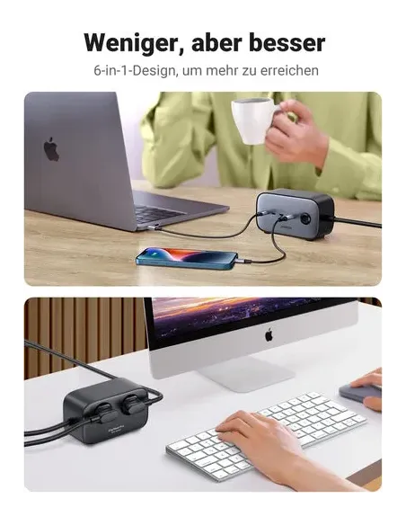 Ugreen DigiNest Pro 1 salidas AC Tipo C 1,8 m 4 3680 W Negro