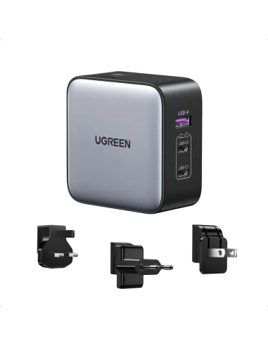 Ugreen 65W Nexode GaN Auriculares, Teléfono móvil, Portátil, Reloj inteligente, Tableta Gris USB Carga rápida Interior