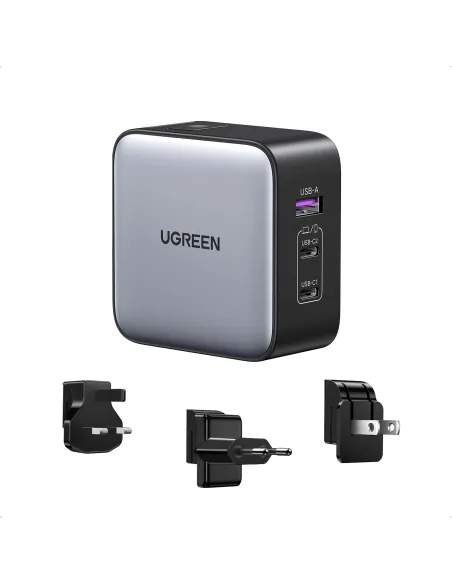 Ugreen 65W Nexode GaN Auriculares, Teléfono móvil, Portátil, Reloj inteligente, Tableta Gris USB Carga rápida Interior
