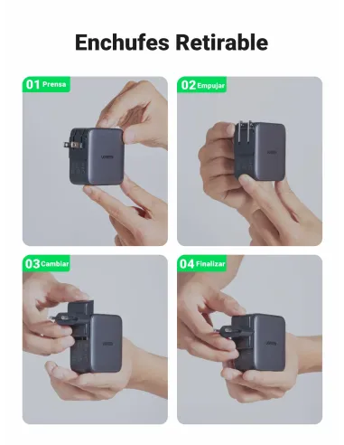 Ugreen 65W Nexode GaN Auriculares, Teléfono móvil, Portátil, Reloj inteligente, Tableta Gris USB Carga rápida Interior