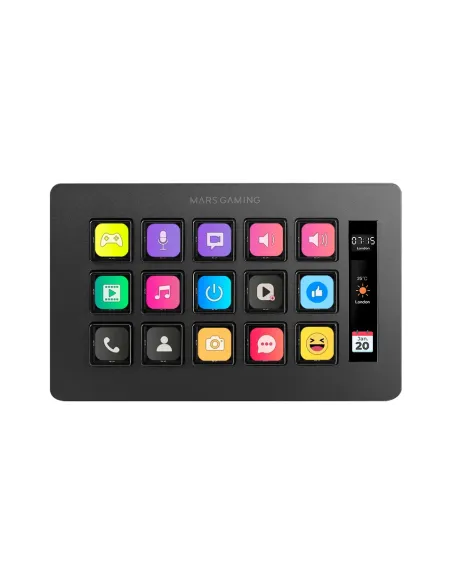 Mars Gaming MSD-ONE, Control Deck Slim, 15 Teclas LCD Personalizables, Pantalla LCD Ampliada, Software de Control y Plug-ins,