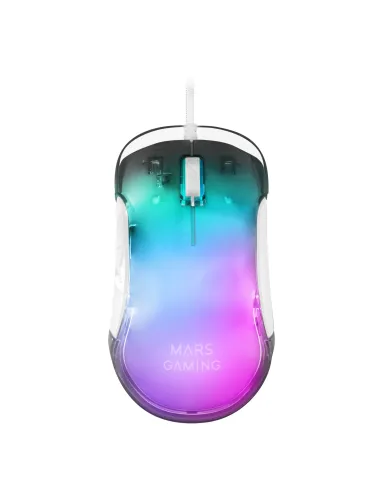 Mars Gaming MMGLOWW, Ratón Gaming RGB Chroma-Glow, Acabado Espejo, Ultraligero, 12800 DPI, Blanco