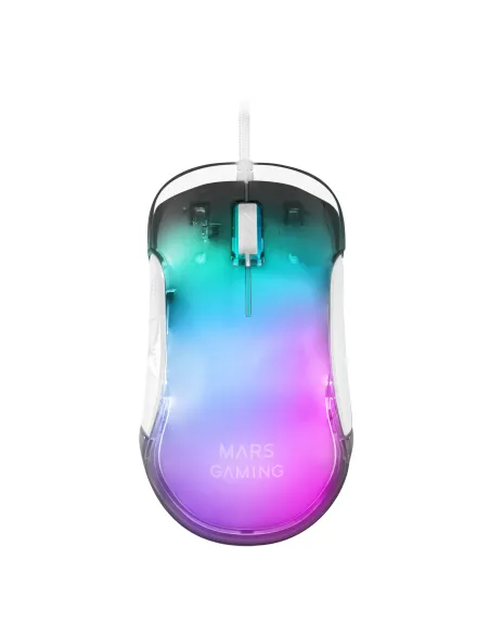 Mars Gaming MMGLOWW, Ratón Gaming RGB Chroma-Glow, Acabado Espejo, Ultraligero, 12800 DPI, Blanco