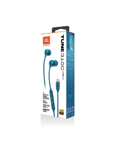 JBL Tune 310C USB Auriculares Alámbrico Dentro de oído Llamadas Música USB Tipo C Azul