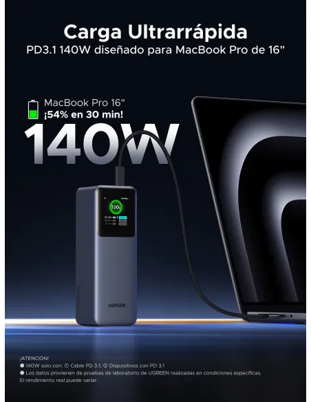 Ugreen 25000mAh 200W Fast Charging Powerbank Gris