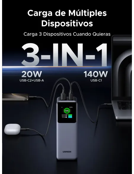 Ugreen 25000mAh 200W Fast Charging Powerbank Gris