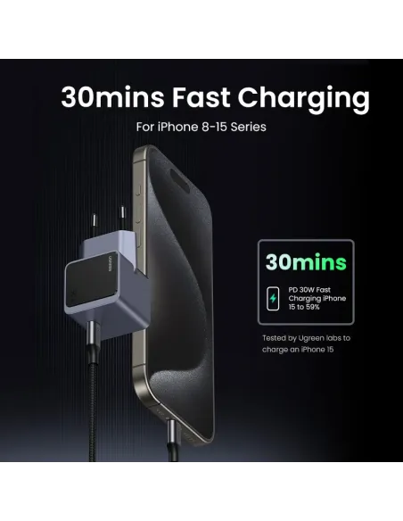 Ugreen Nexode S 30W USB-C GaN Fast Charger EU gray Teléfono móvil, Batería portátil, Teléfono Gris Corriente alterna Interior