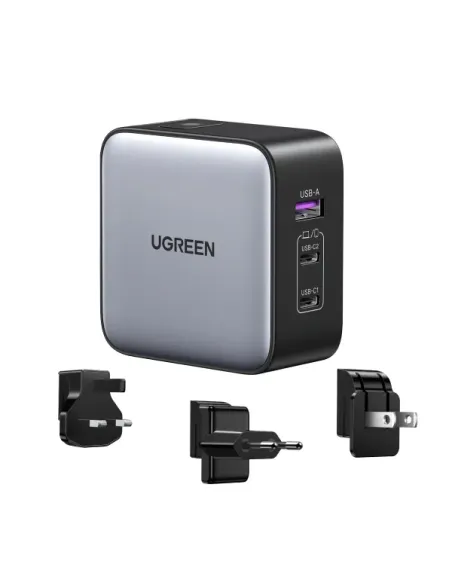 Ugreen 65W Nexode GaN Auriculares, Teléfono móvil, Portátil, Reloj inteligente, Tableta Gris USB Carga rápida Interior