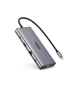 Ugreen 11-in-1 USB-C Hub to 3x USB-C 2x USB-A HDMI VGA RJ45 SD TF 3.5mm - Gray Acoplamiento Base Gris 2