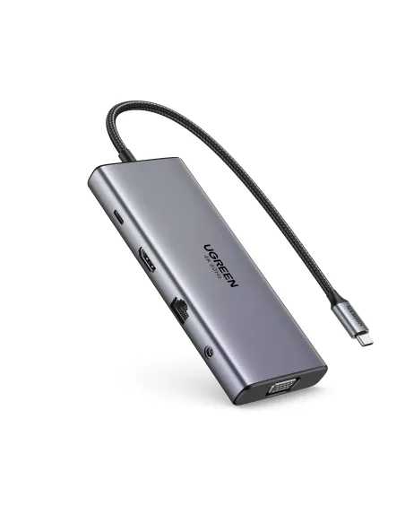 Ugreen 11-in-1 USB-C Hub to 3x USB-C 2x USB-A HDMI VGA RJ45 SD TF 3.5mm - Gray Acoplamiento Base Gris