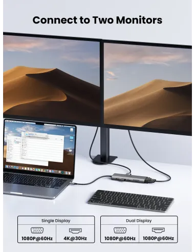 Ugreen 11-in-1 USB-C Hub to 3x USB-C 2x USB-A HDMI VGA RJ45 SD TF 3.5mm - Gray Acoplamiento Base Gris